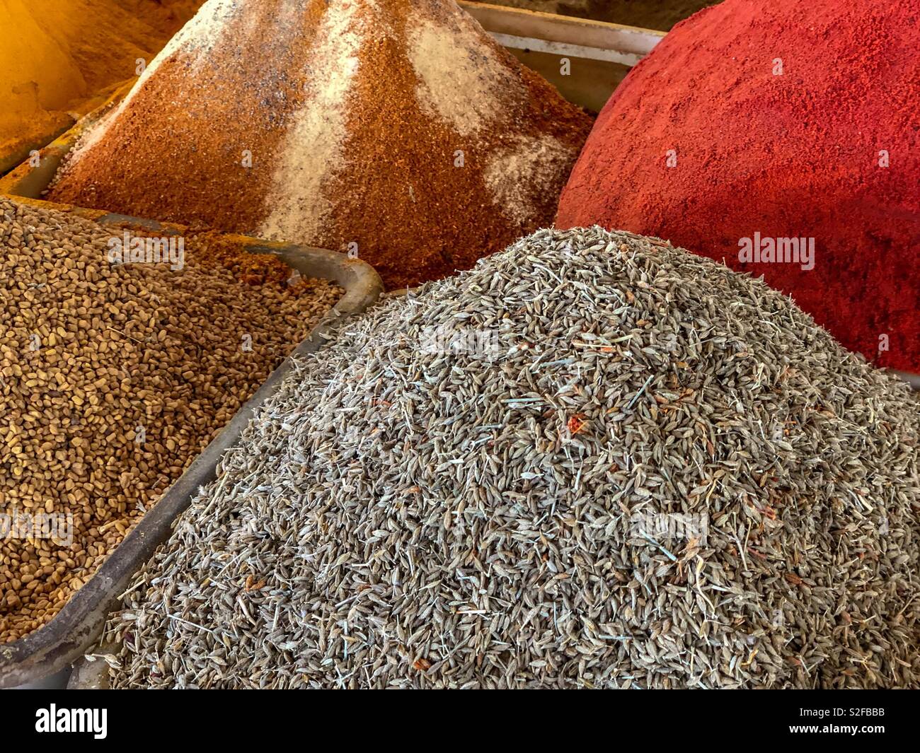 Herbs and spices for sale at a Moroccan souk market - Smartphone Captured Stock Image