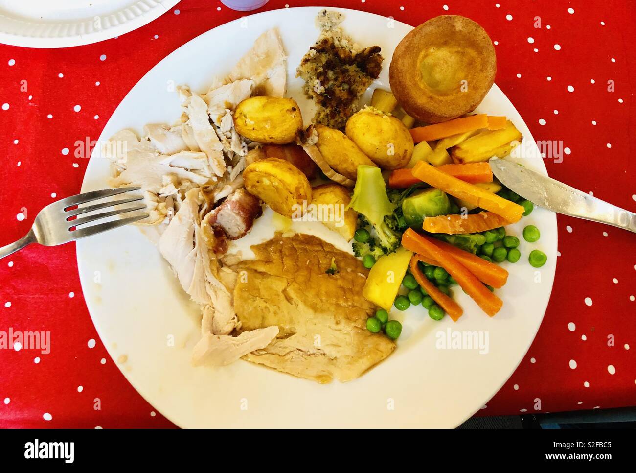 Traditional English Christmas Dinner With Turkey Rosters Carrots And Brussels Sprouts Stock Photo Alamy