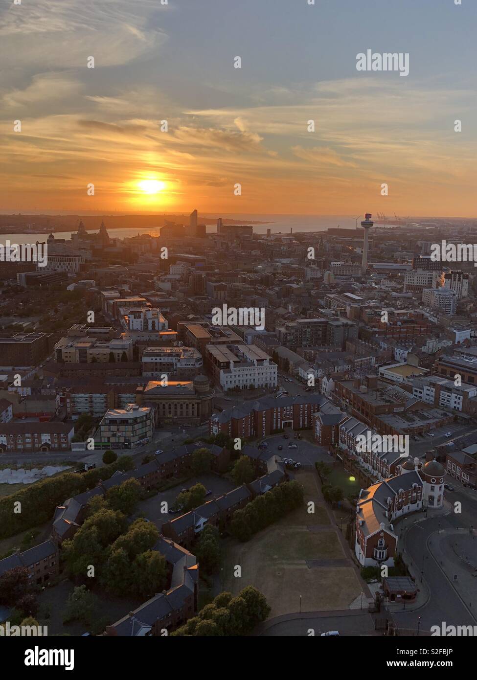 Sunset over city of Liverpool, England, UK Stock Photo