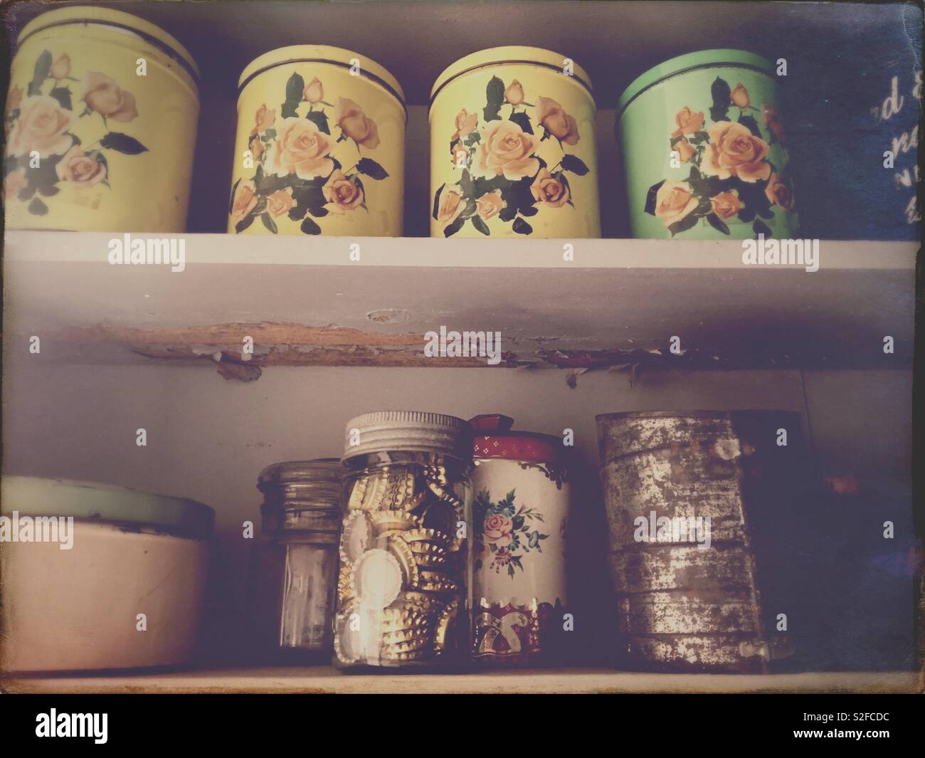 Old kitchen canisters Stock Photo Alamy