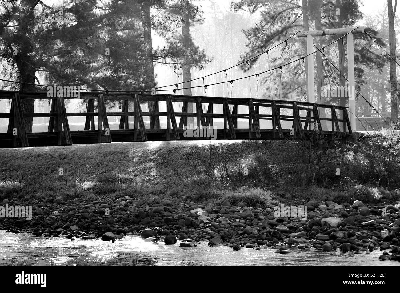 Swinging Bridge In Black And White Down Town Dayton