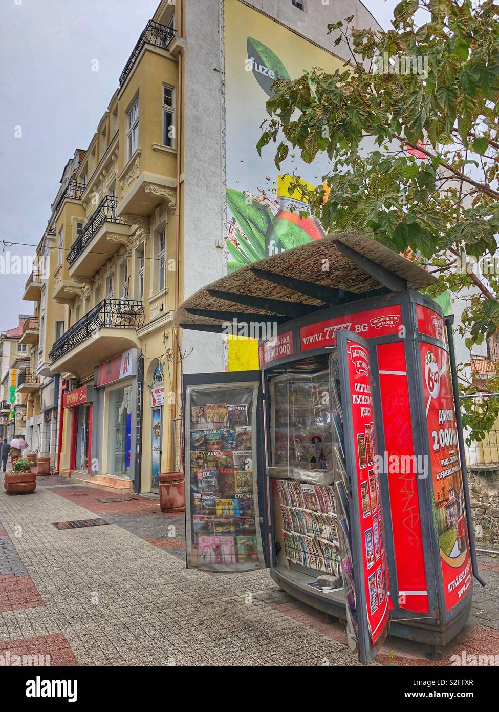 A newspaper stand in the old town of Plovdiv, Bulgaria. - Smartphone Captured Stock Image