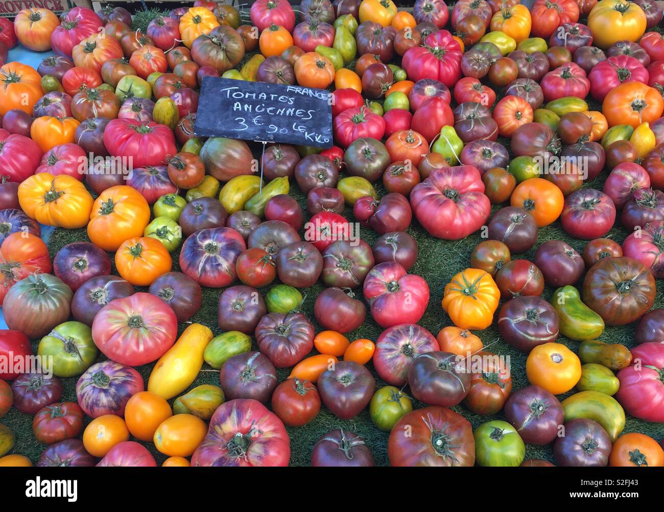 French tomato display of old varieties hires stock photography and