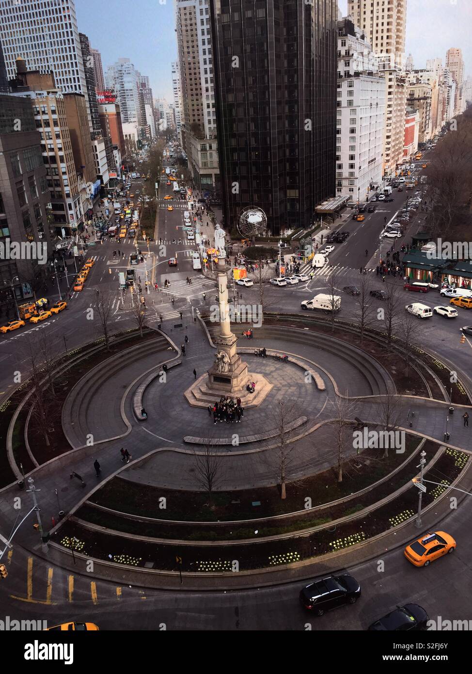 Traffic and pedestrians in Columbus Circle, New York City, USA - Smartphone Captured Stock Image