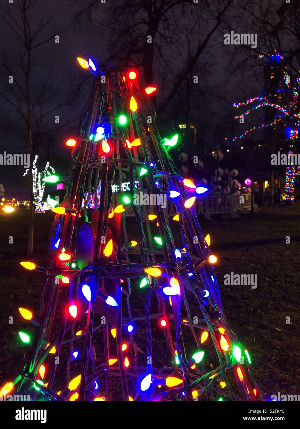 Tis the season Christmas lights form a tree. - Smartphone Captured Stock Image