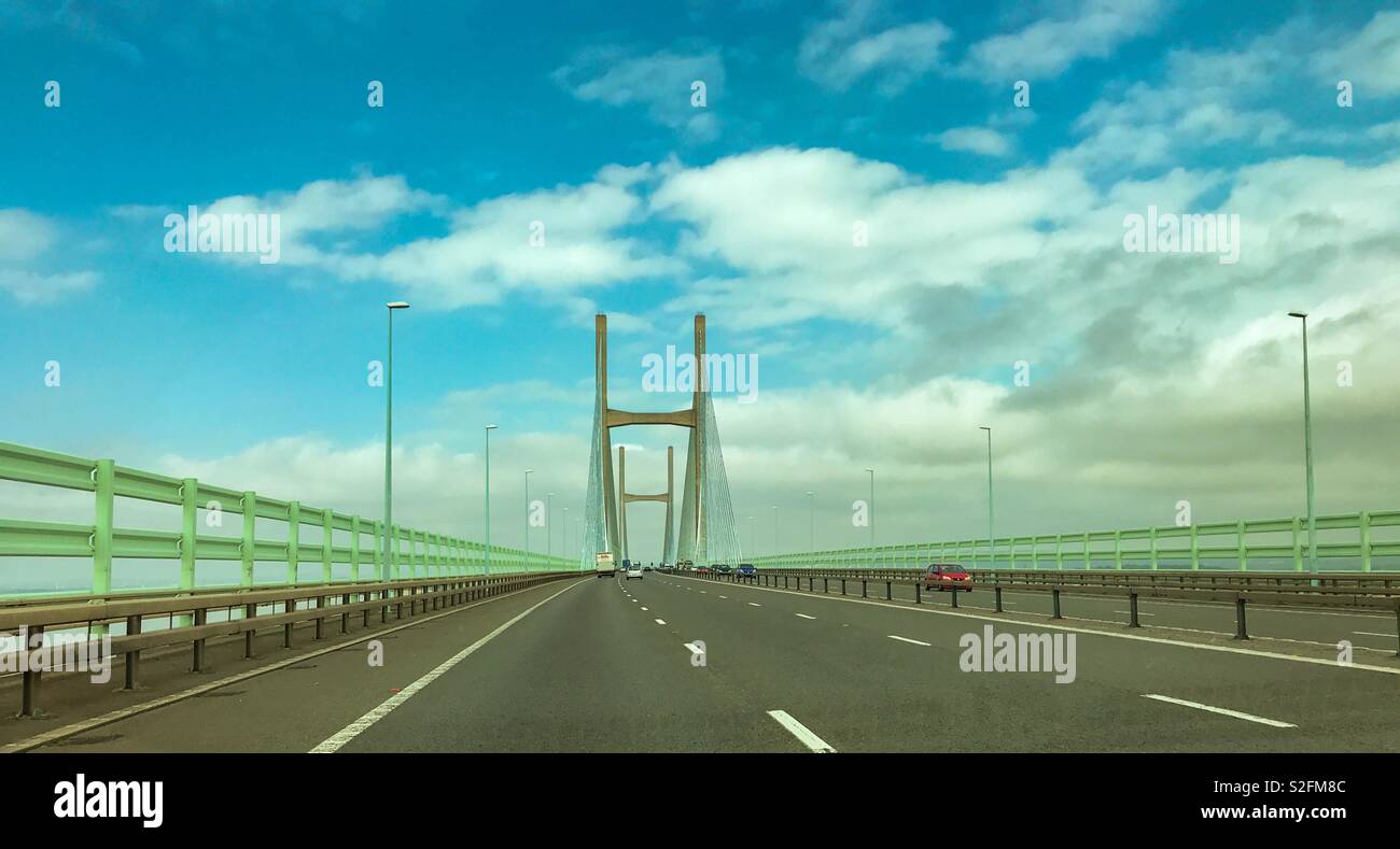 The Second Severn Crossing bridge over the River Severn between England and Wales. It was renamed The Prince of Wales bridge in 2018. - Smartphone Captured Stock Image