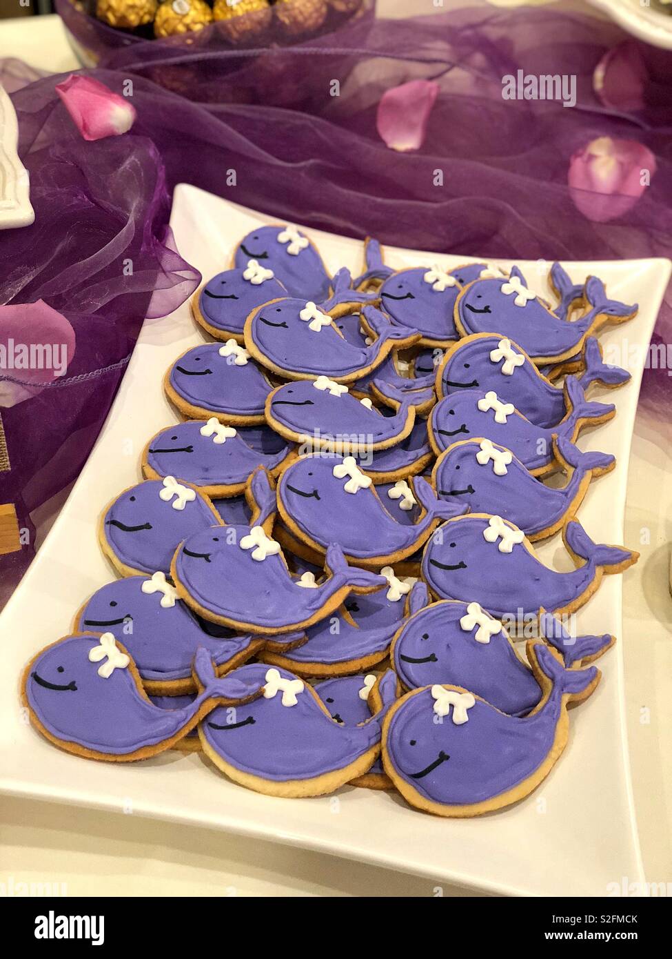 Adorable Whale Shaped Purple Sugar Cookies For A Girl S Baby