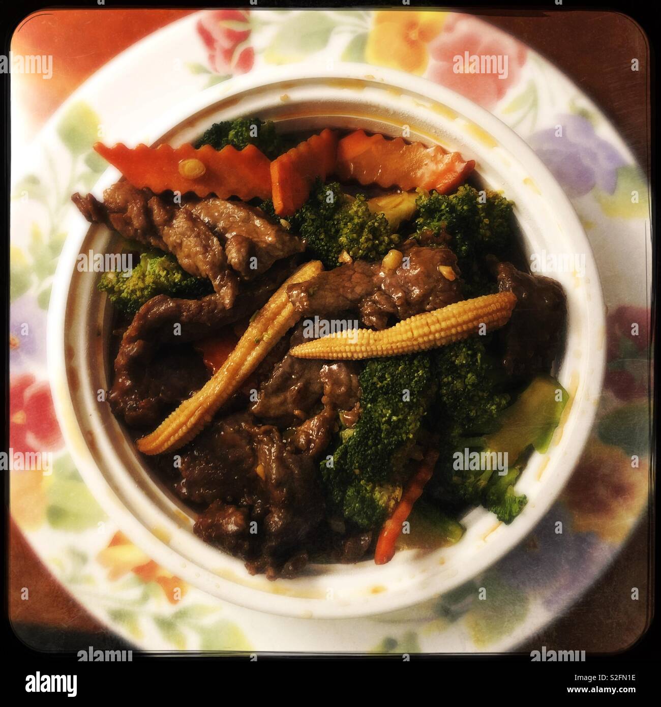 Chinese food for Christmas beef with broccoli - Smartphone Captured Stock Image
