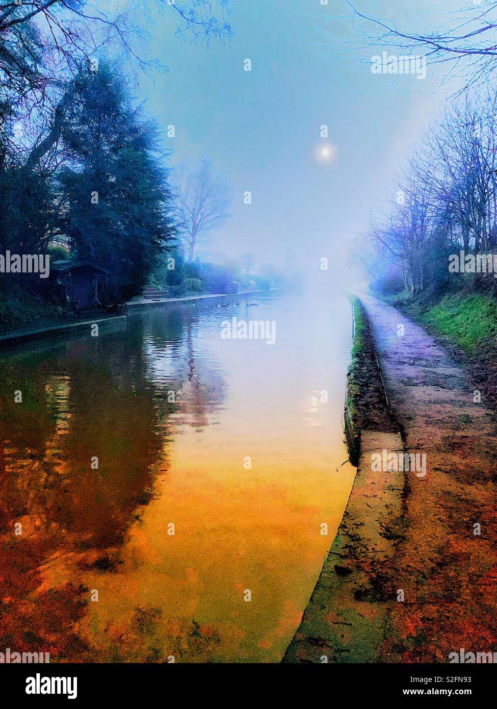 Sunrise over canal in Cheshire Uk - Smartphone Captured Stock Image