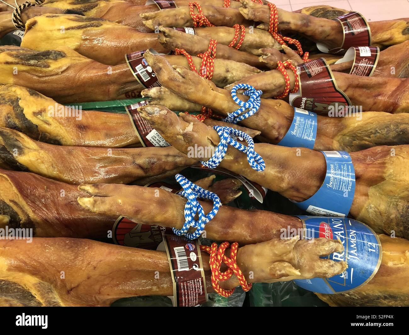Serrano Jamon / Serrano ham in a Spanish supermarket - Smartphone Captured Stock Image