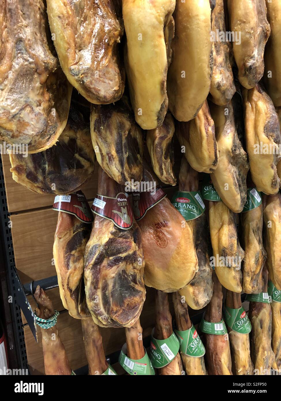 Serrano Jamon / Serrano ham in a Spanish supermarket - Smartphone Captured Stock Image
