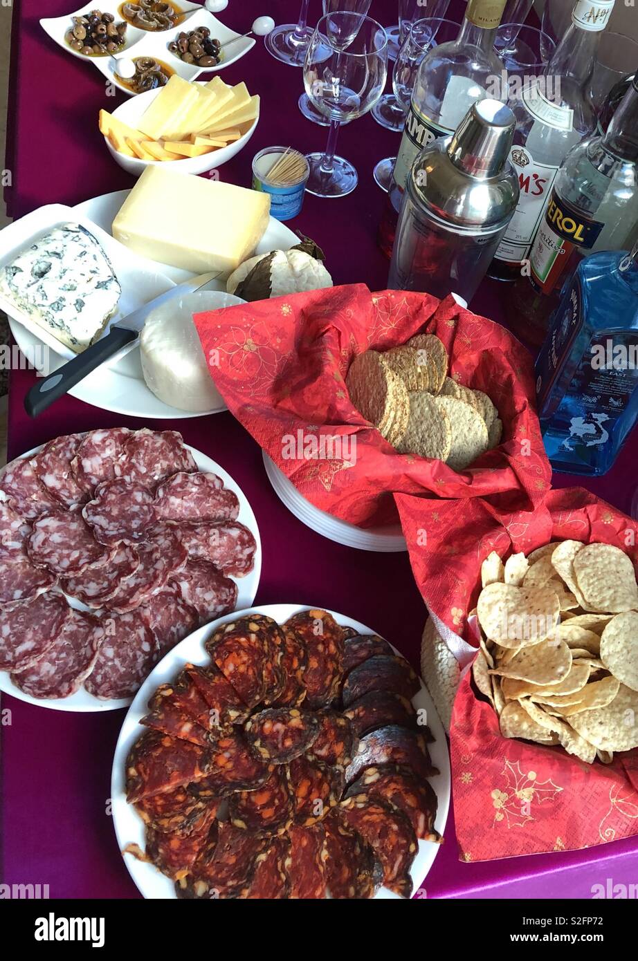 Salami and cheese starter Stock Photo