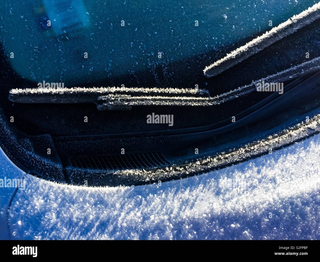 Hoar frost on windshield wipers Stock Photo