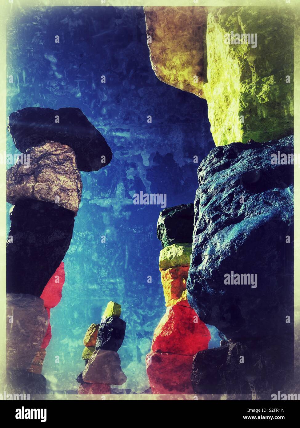 Colorful boulders using grunge film Stock Photo
