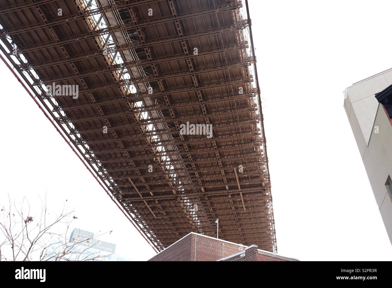 View from the underside of Brooklyn Bridge Stock Photo