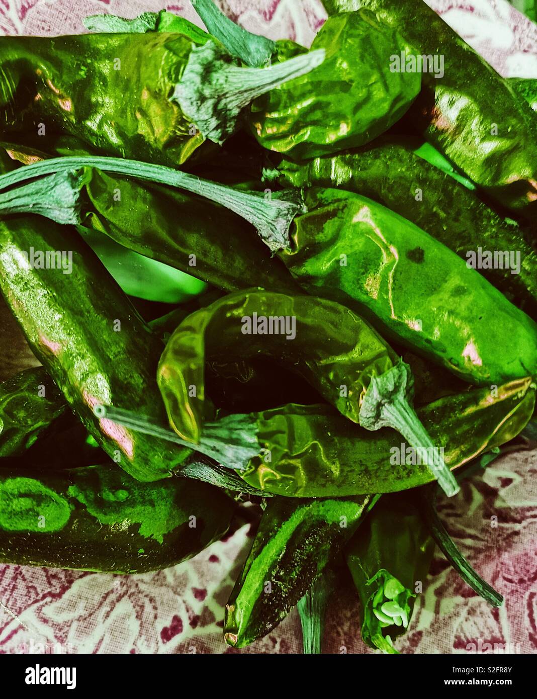 Bowl of homegrown green chillies - Smartphone Captured Stock Image