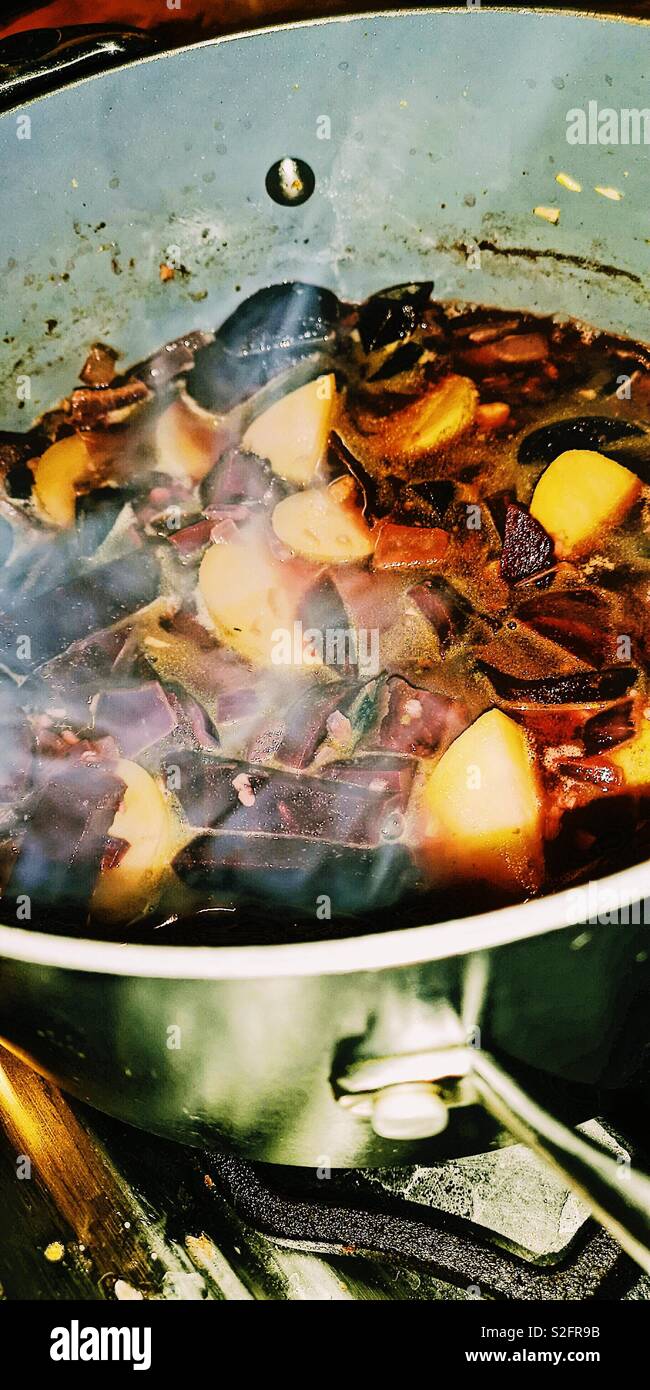 Homemade beetroot soup cooking - Smartphone Captured Stock Image