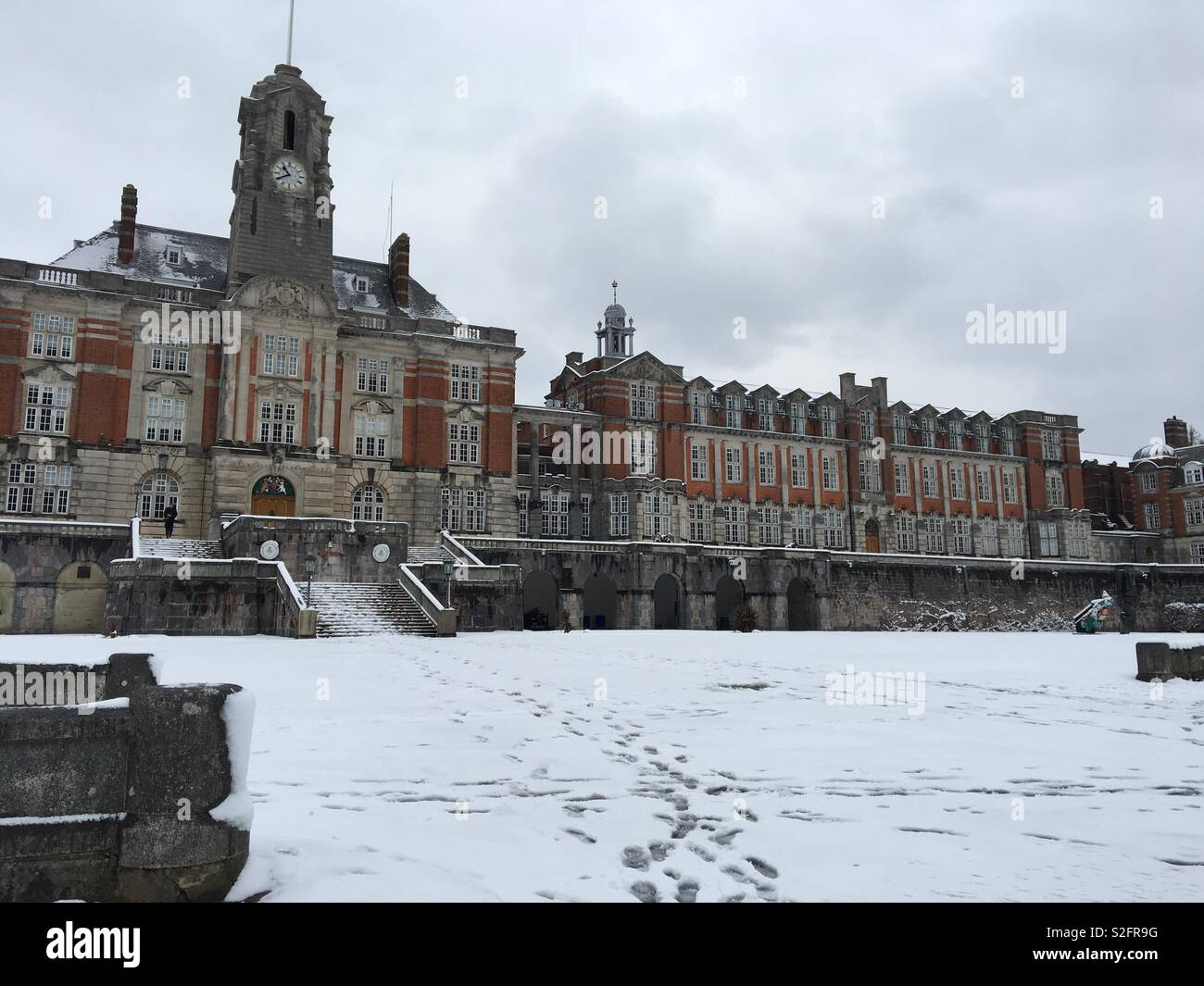 Britannia Royal Naval College in Snow - Dartmouth - Smartphone Captured Stock Image