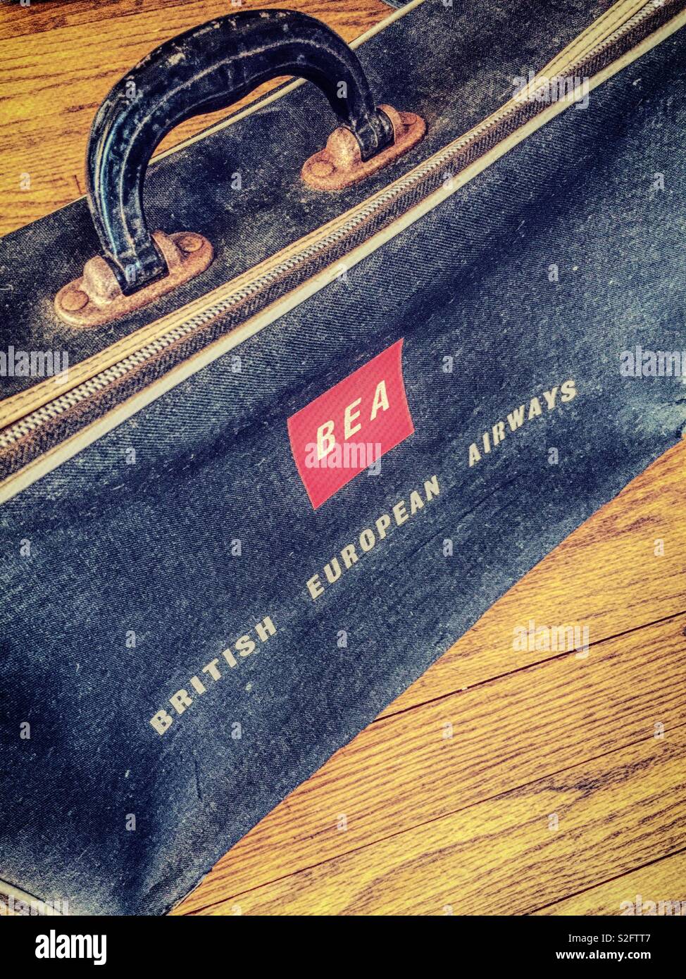 Vintage British European airways fabric suitcase Stock Photo