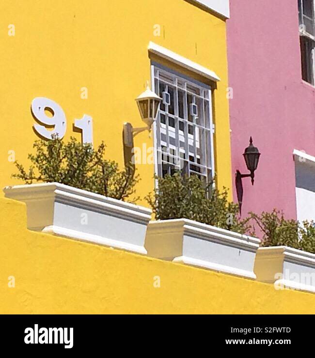 Colourful house with window boxes in the Kloof area of  Cape Town, South Africa Stock Photo