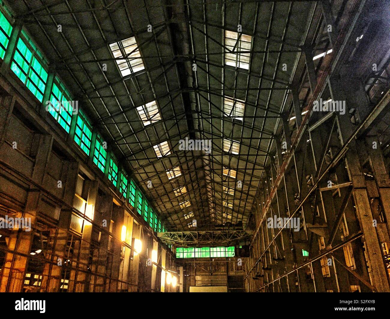 A vintage industrial warehouse. Located on Cockatoo Island in Sydney Harbour, Australia. Stock Photo