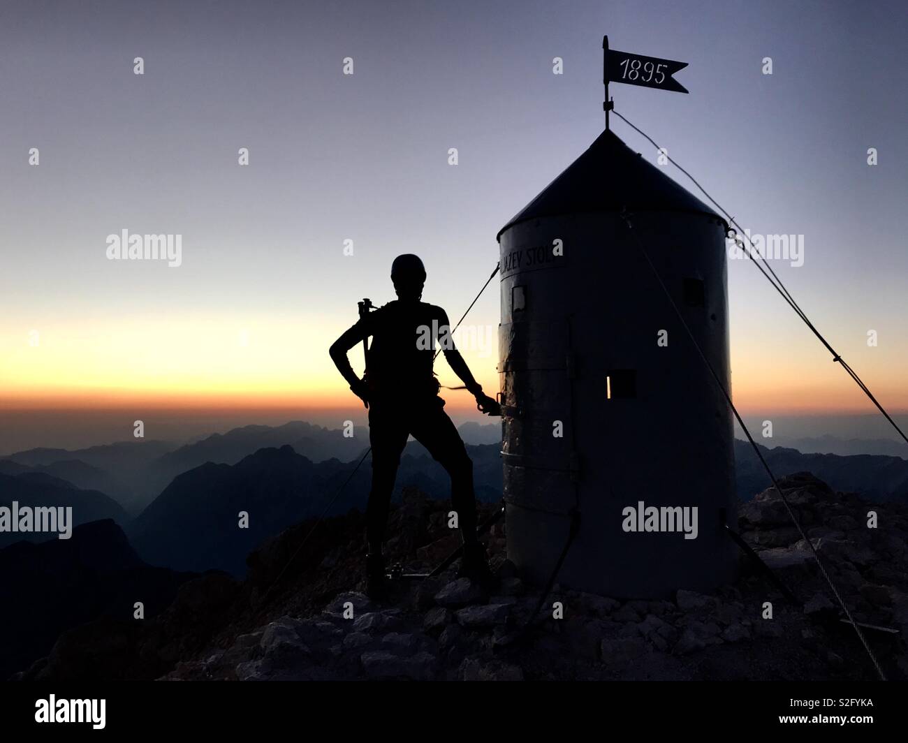 Sunset on Triglav mountain, which is the highest peak of Slovenia. Stock Photo