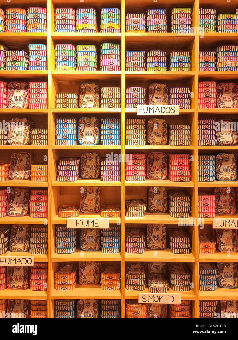 Attractive, colourful tins of specialty fish in a shop in Lisbon