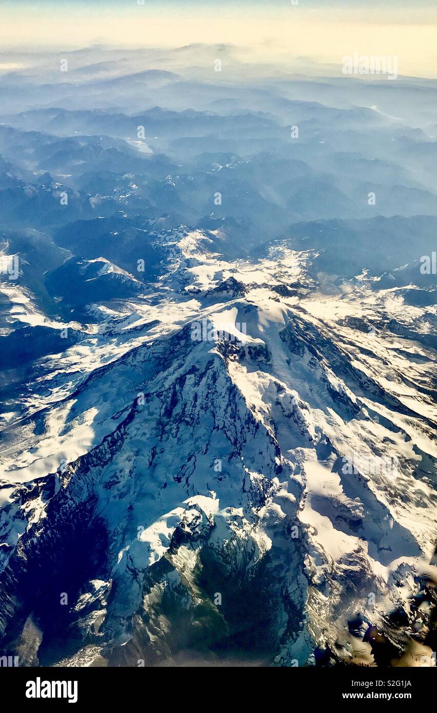 Aerial view of Mt. Rainier, Washington. Stock Photo
