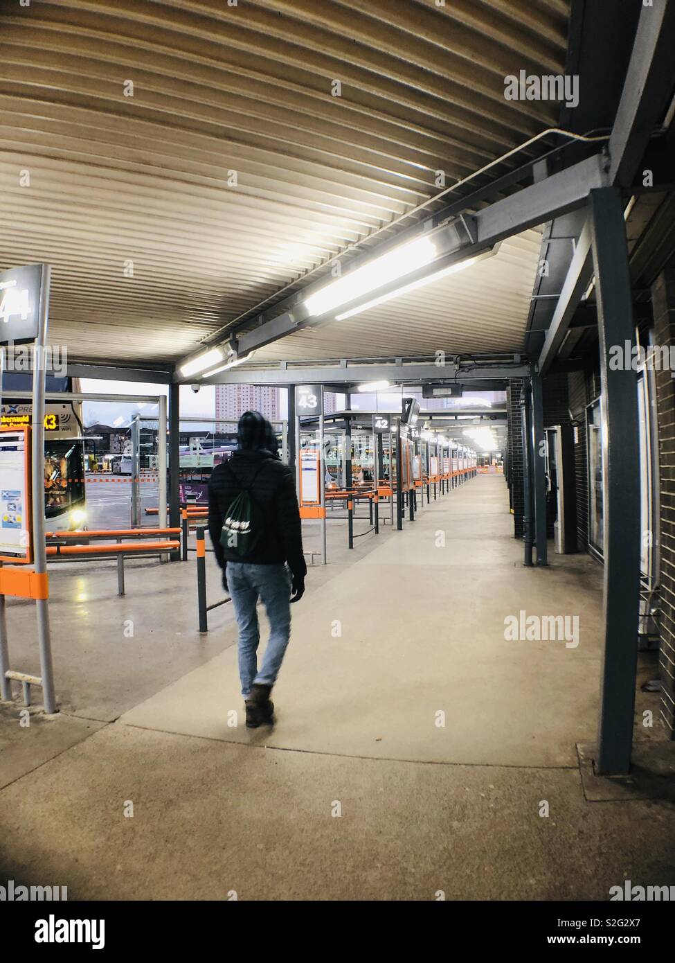 Early morning, Buchanan Street bus station, Glasgow, Scotland, United Kingdom. - Smartphone Captured Stock Image