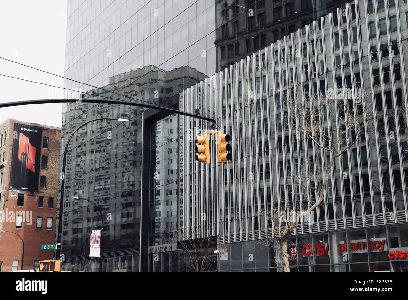 Reflection of buildings within other buildings in New York City Stock Photo