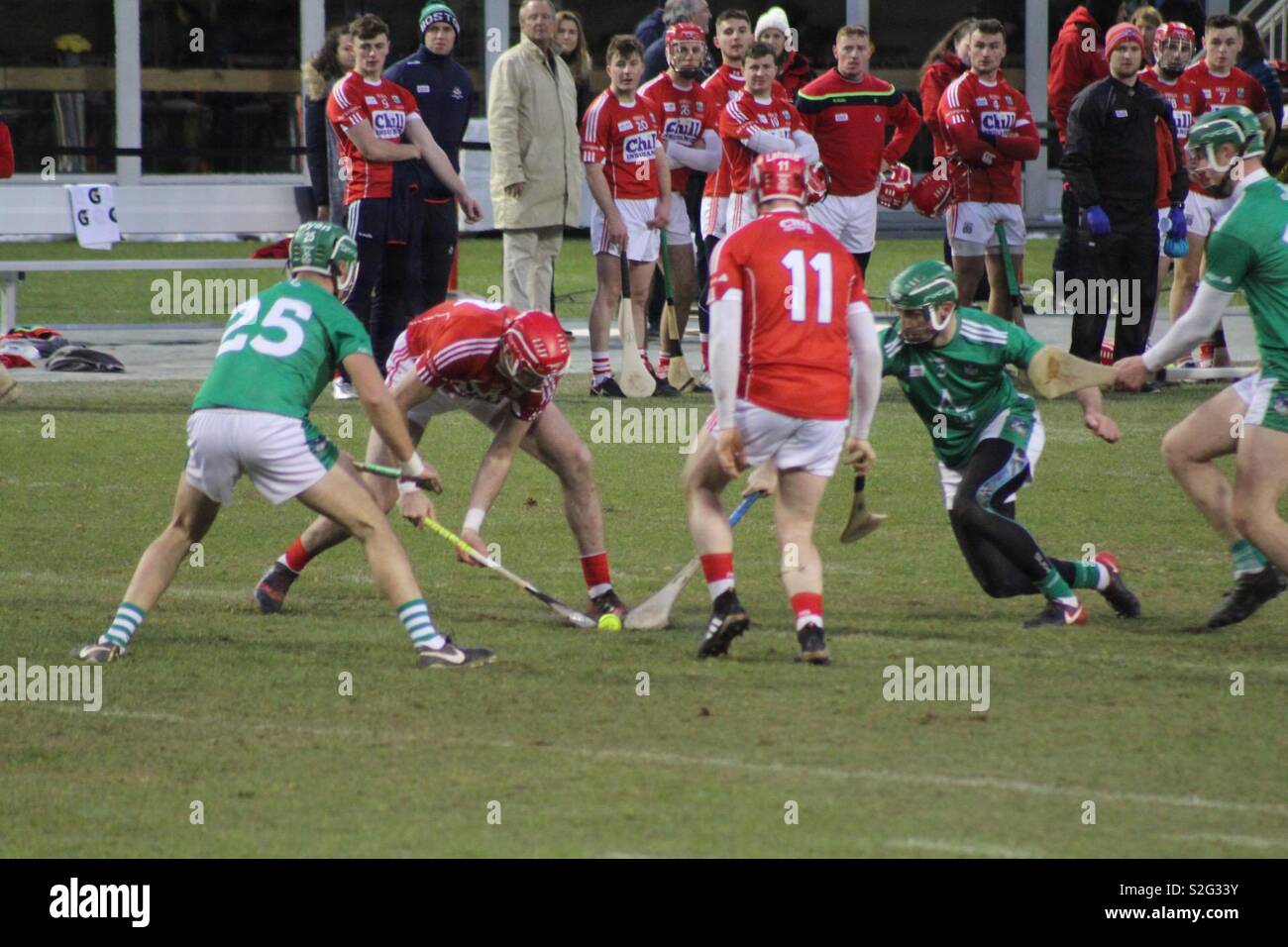 Action from the Limerick versus cork hurling final of the Fenway