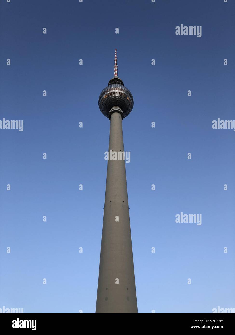 Television tower in clear blue sky in Berlin - Smartphone Captured Stock Image