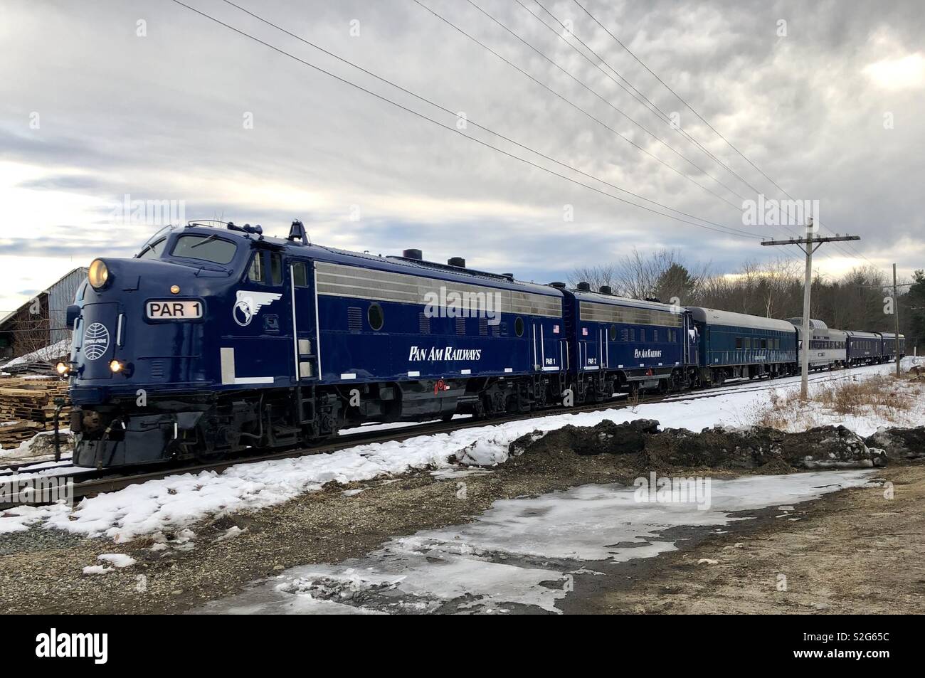The George H. W. Bush memorial train in Leeds Junction, Maine, USA Stock Photo