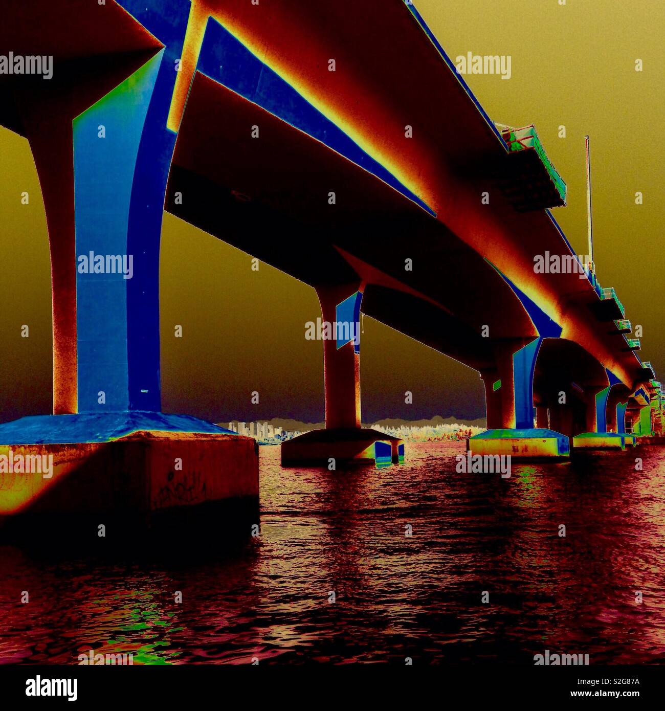 Stylized photo of Interstate 90 bridge over Lake Washington to Mercer Island in Seattle - Smartphone Captured Stock Image
