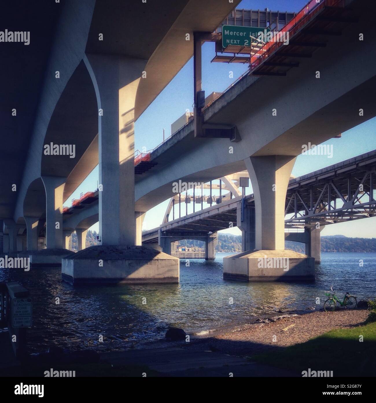 I-90 bridge crosses Lake Washington to Mercer Island in Seattle - Smartphone Captured Stock Image