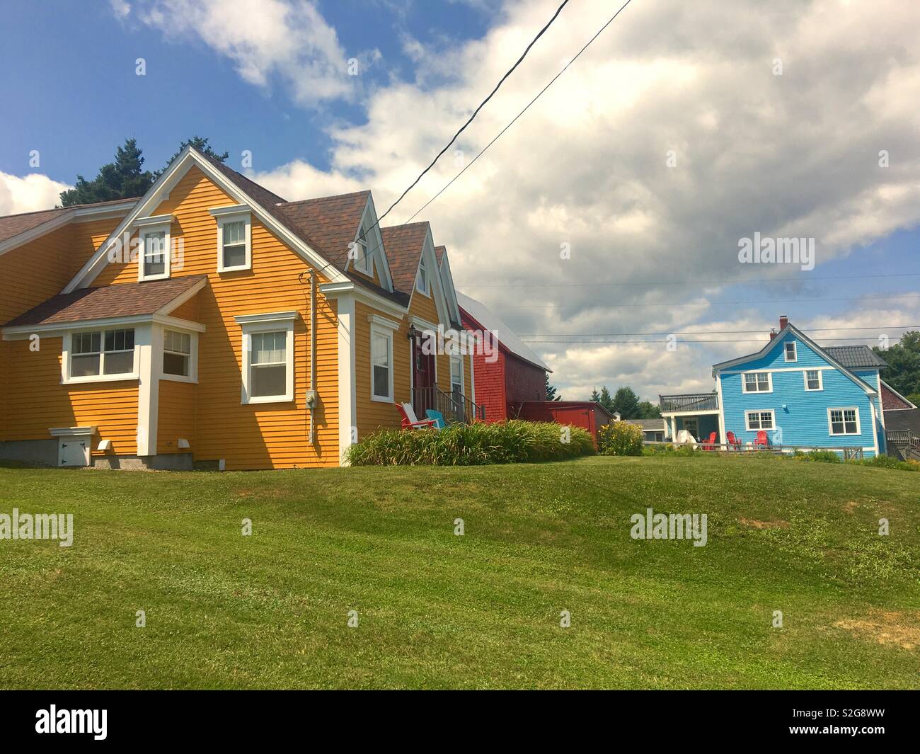 Colourful weatherboard houses in Lunenburg Nova Scotia Canada Stock