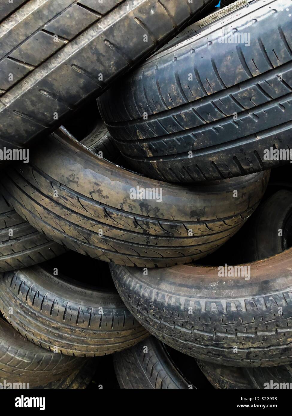 Scrap tyres. Glasgow. Scotland. United Kingdom. - Smartphone Captured Stock Image