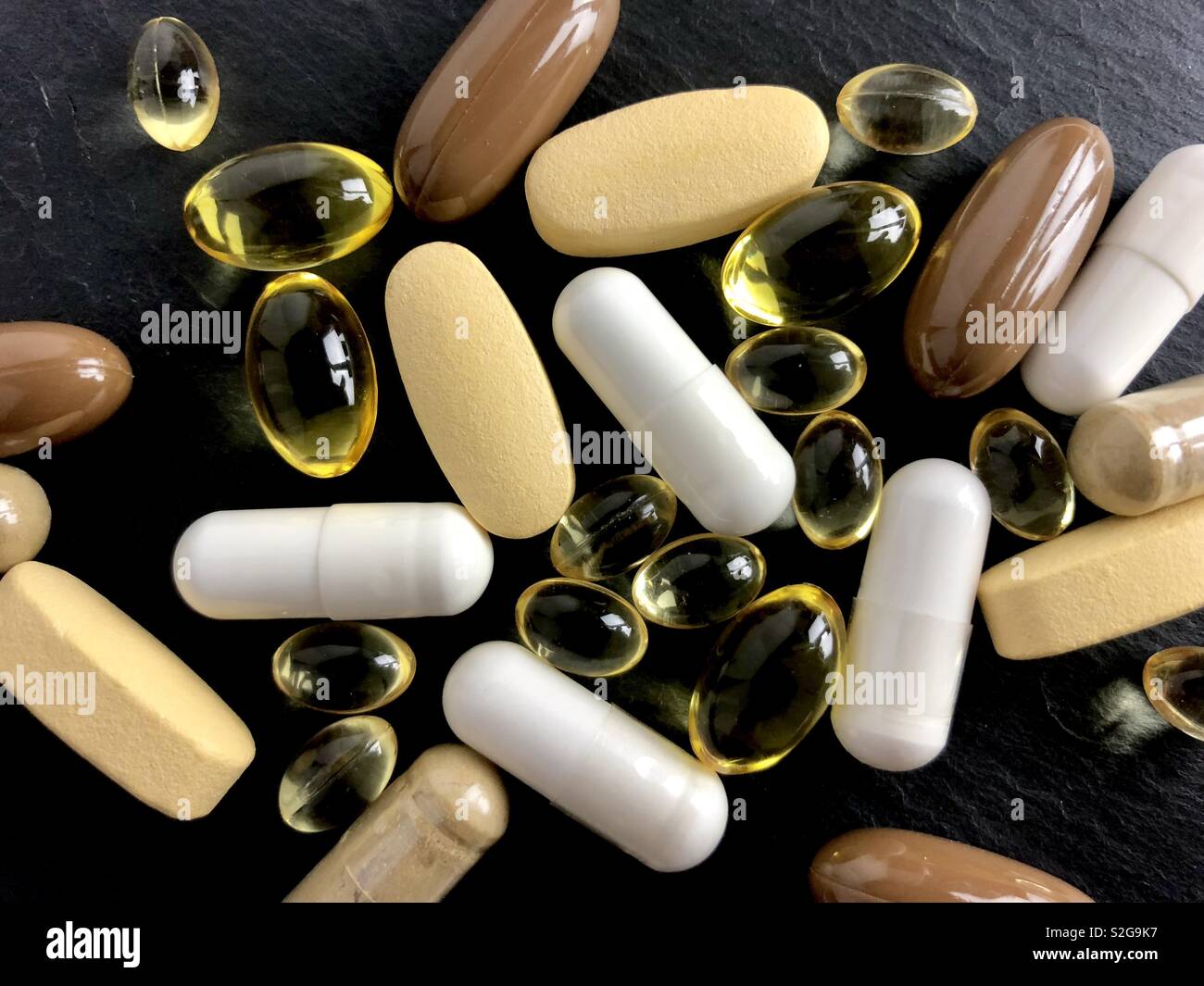 Assorted vitamin and supplement capsules - Smartphone Captured Stock Image
