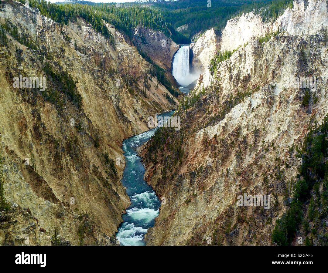 Yellowstone national park waterfalls in Wyoming - Smartphone Captured Stock Image