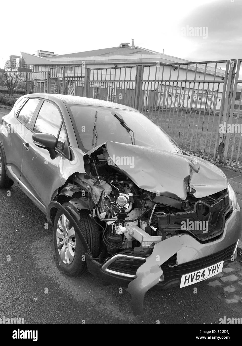 Wrecked car. Glasgow. Scotland. UK. Stock Photo