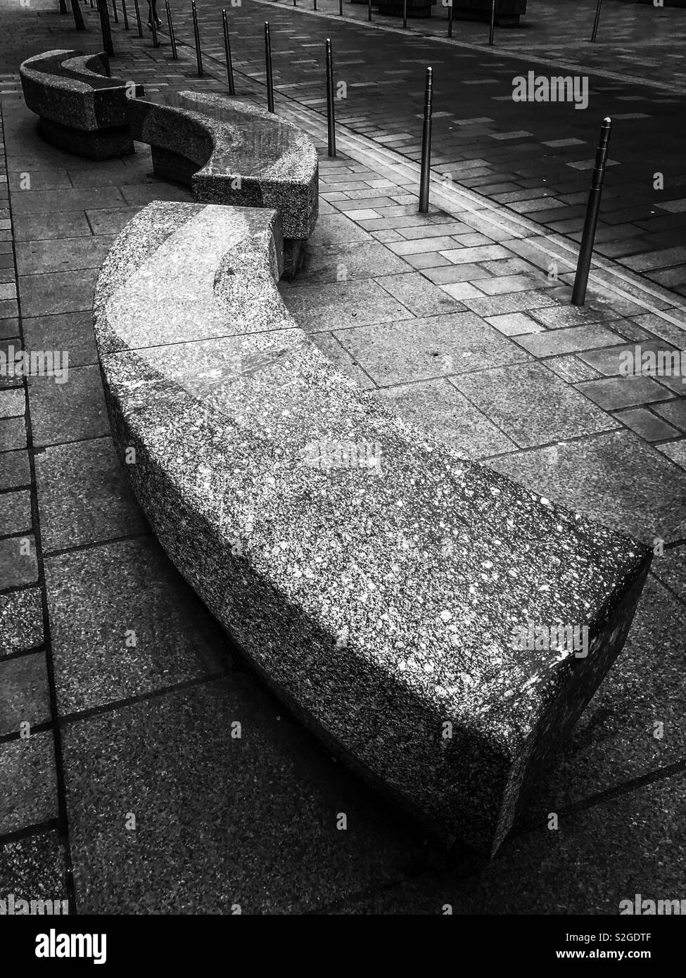Stone benches.,Glasgow city centre. Scotland. UK. - Smartphone Captured Stock Image