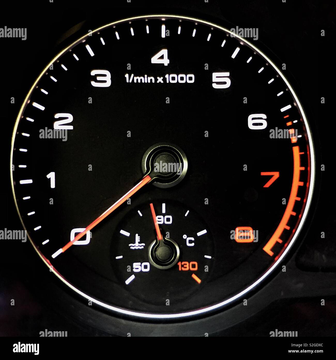 Engine RPM and temperature gauges Stock Photo Alamy