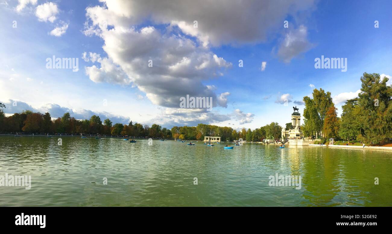 Pond, panoramic view. El Retiro park, Madrid, Spain. - Smartphone Captured Stock Image