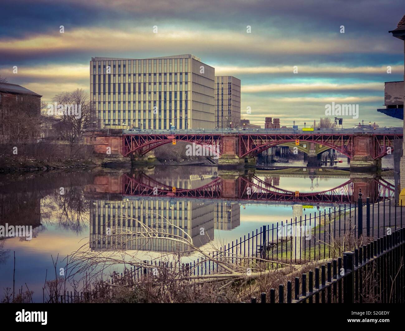 View from Glasgow Green of Pipe Bridge and Glasgow College. Scotland. UK. - Smartphone Captured Stock Image