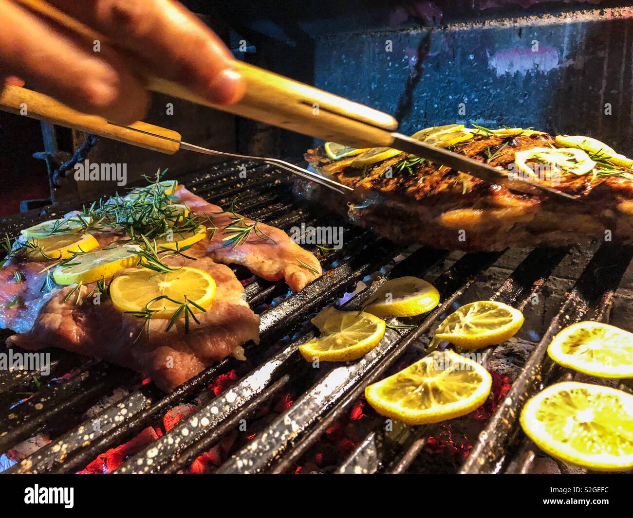 Cooking meat on the grill - Smartphone Captured Stock Image