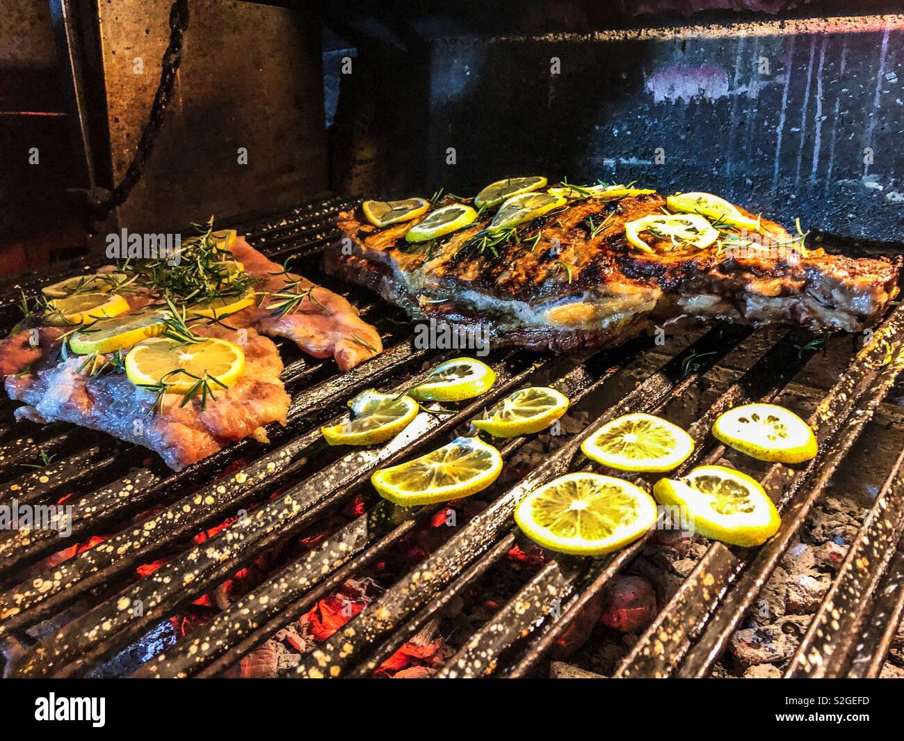 Cooking meat on the grill - Smartphone Captured Stock Image