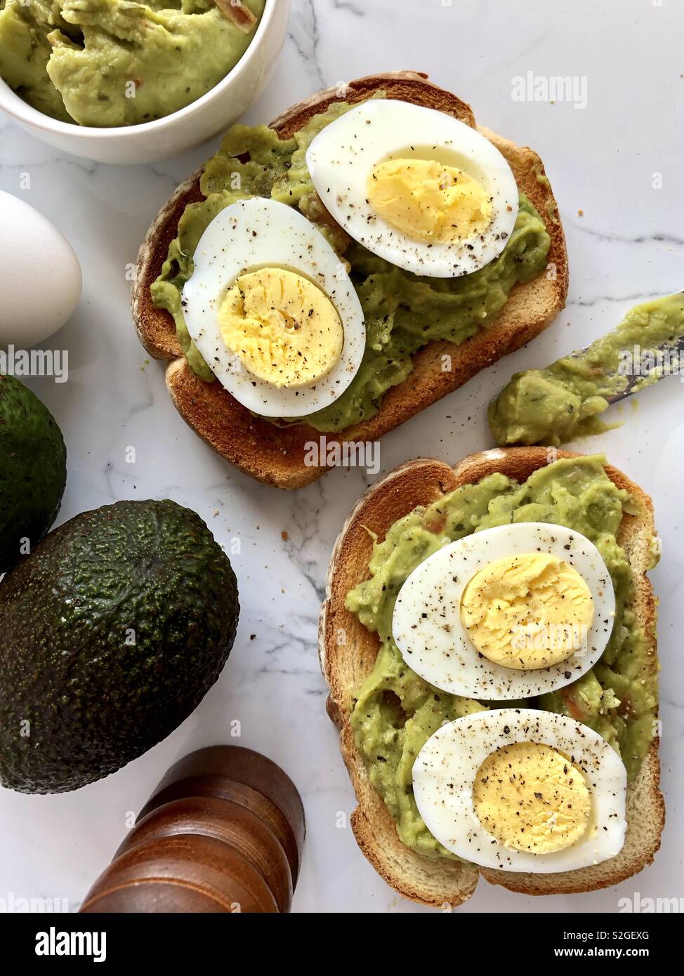 Avocado toast with egg - Smartphone Captured Stock Image