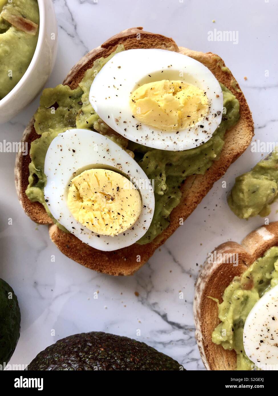 Avocado toast with egg - Smartphone Captured Stock Image
