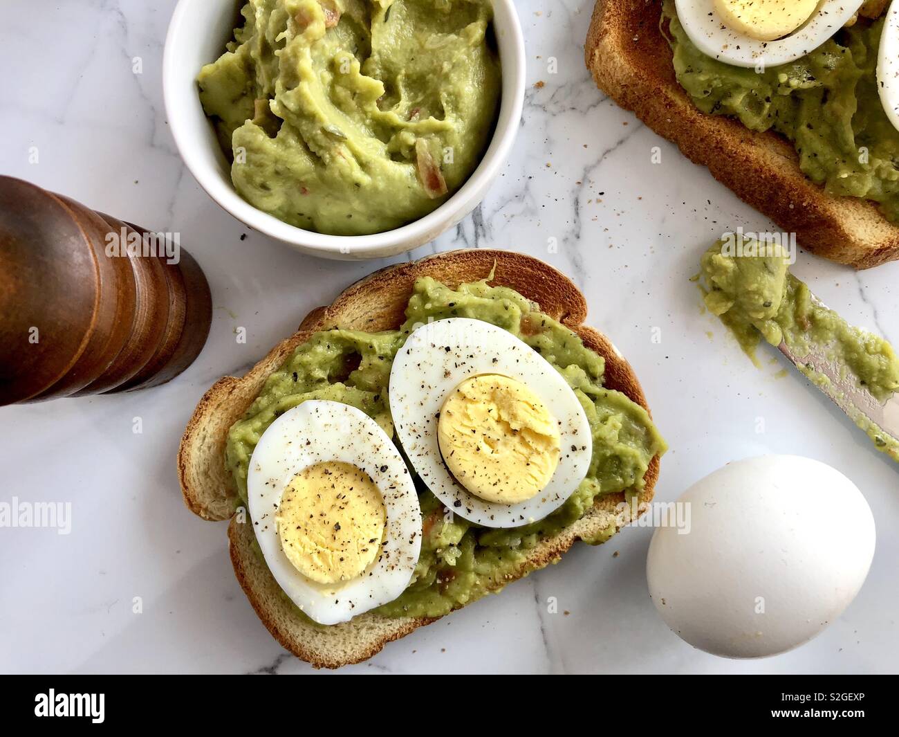 Avocado toast with egg - Smartphone Captured Stock Image