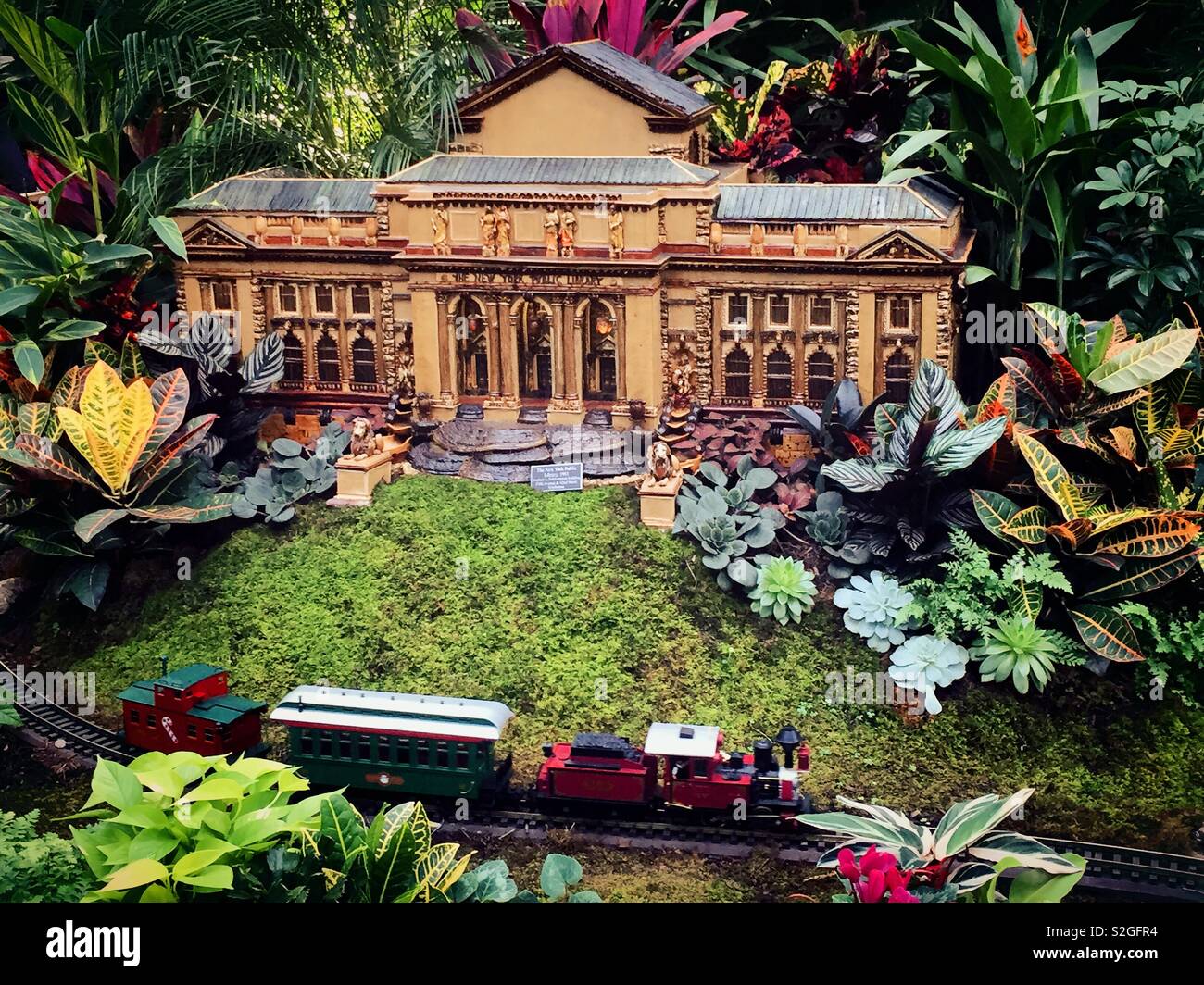 Model of the New York public library building at the New York botanical Garden Holiday train show, the Bronx, USA - Smartphone Captured Stock Image